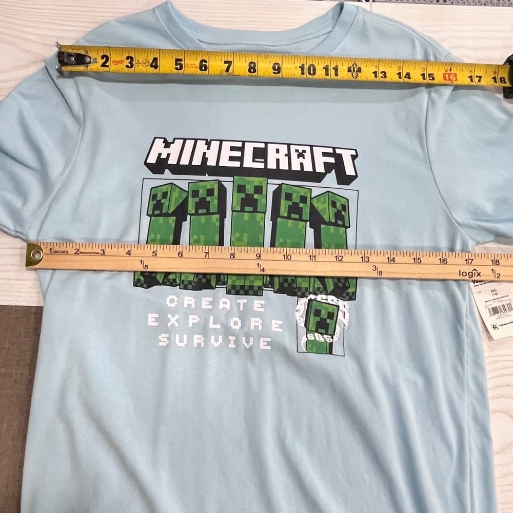 Minecraft Graphic Tee Boy 2XL 18 Blue Long Sleeve Creeper Create Explore Survive - Picture 6 of 7